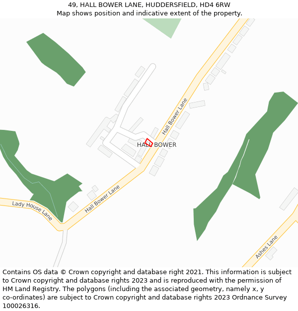 49, HALL BOWER LANE, HUDDERSFIELD, HD4 6RW: Location map and indicative extent of plot