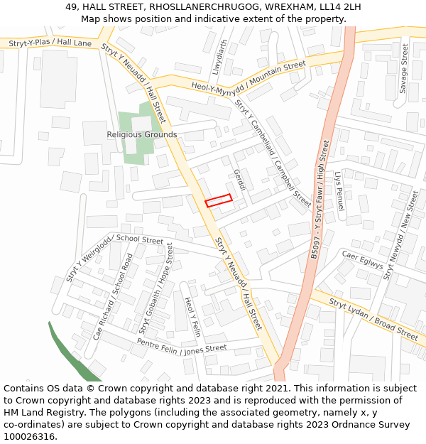 49, HALL STREET, RHOSLLANERCHRUGOG, WREXHAM, LL14 2LH: Location map and indicative extent of plot