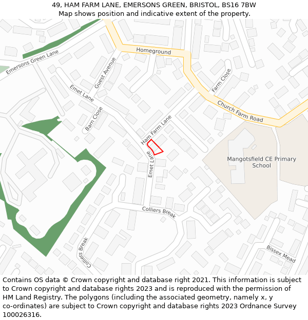 49, HAM FARM LANE, EMERSONS GREEN, BRISTOL, BS16 7BW: Location map and indicative extent of plot