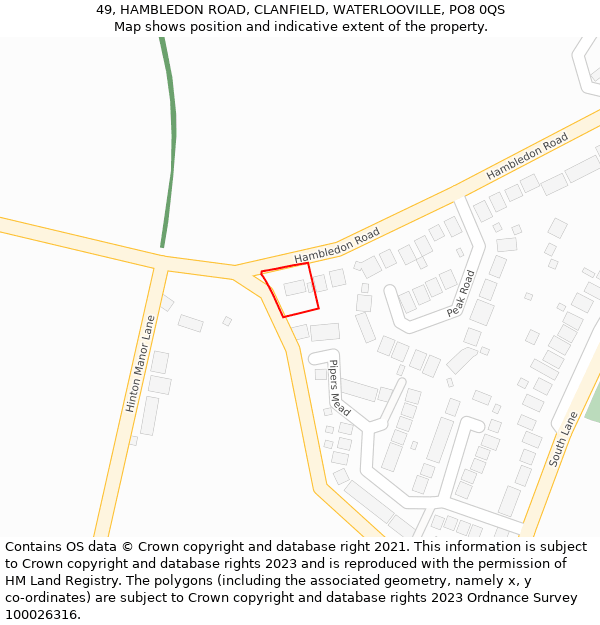 49, HAMBLEDON ROAD, CLANFIELD, WATERLOOVILLE, PO8 0QS: Location map and indicative extent of plot