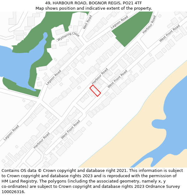 49, HARBOUR ROAD, BOGNOR REGIS, PO21 4TF: Location map and indicative extent of plot