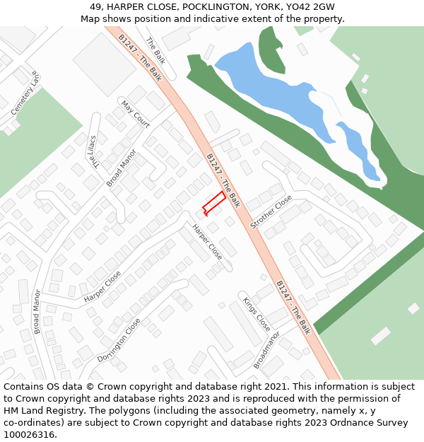 49, HARPER CLOSE, POCKLINGTON, YORK, YO42 2GW: Location map and indicative extent of plot