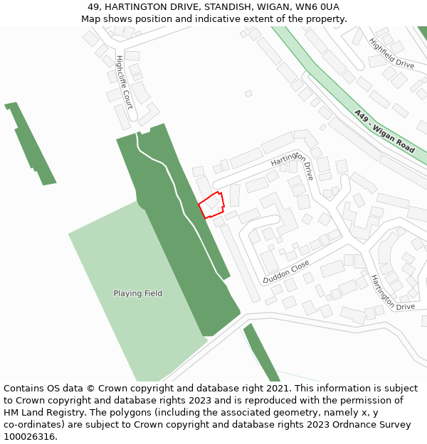 49, HARTINGTON DRIVE, STANDISH, WIGAN, WN6 0UA: Location map and indicative extent of plot