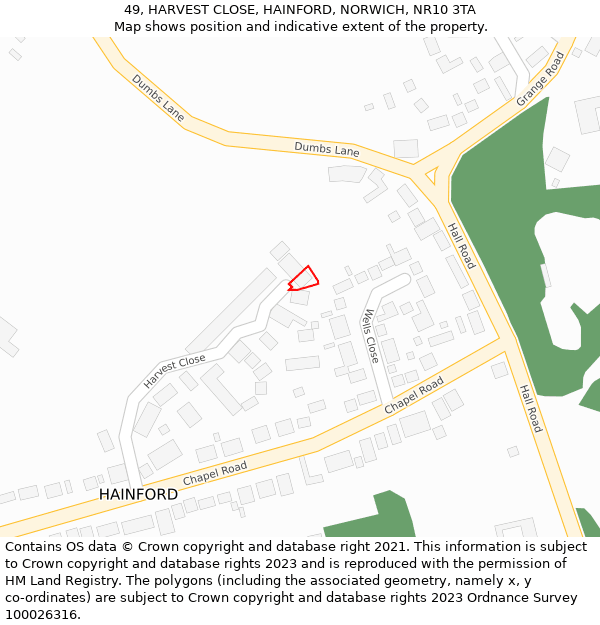 49, HARVEST CLOSE, HAINFORD, NORWICH, NR10 3TA: Location map and indicative extent of plot