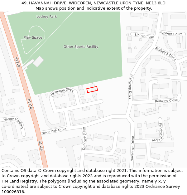 49, HAVANNAH DRIVE, WIDEOPEN, NEWCASTLE UPON TYNE, NE13 6LD: Location map and indicative extent of plot