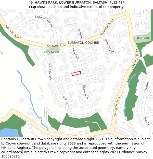 49, HAWKS PARK, LOWER BURRATON, SALTASH, PL12 4SP: Location map and indicative extent of plot