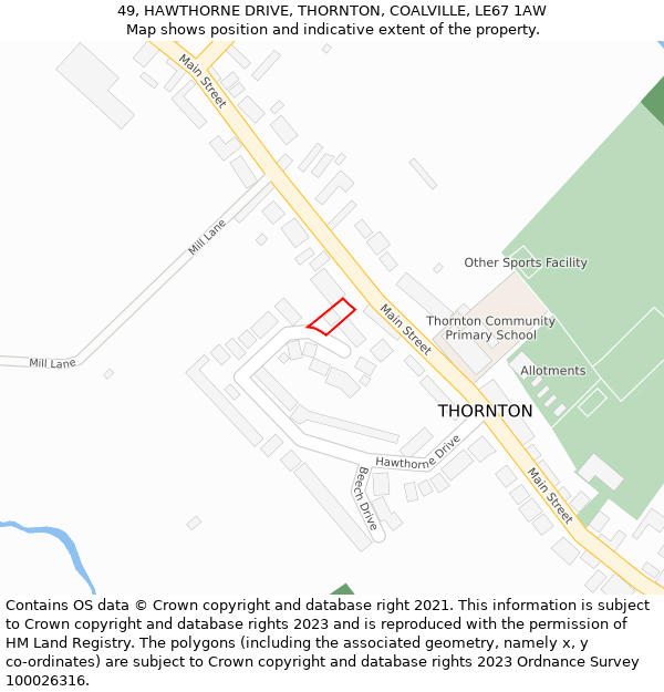 49, HAWTHORNE DRIVE, THORNTON, COALVILLE, LE67 1AW: Location map and indicative extent of plot