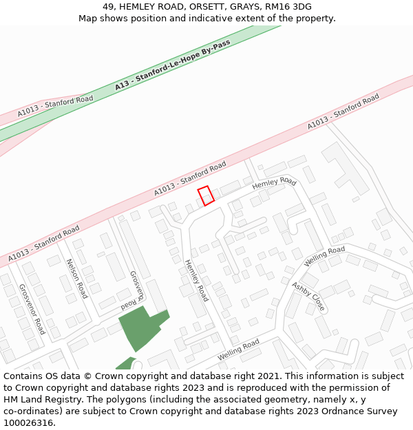 49, HEMLEY ROAD, ORSETT, GRAYS, RM16 3DG: Location map and indicative extent of plot