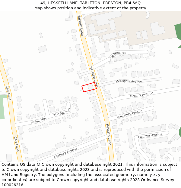 49, HESKETH LANE, TARLETON, PRESTON, PR4 6AQ: Location map and indicative extent of plot