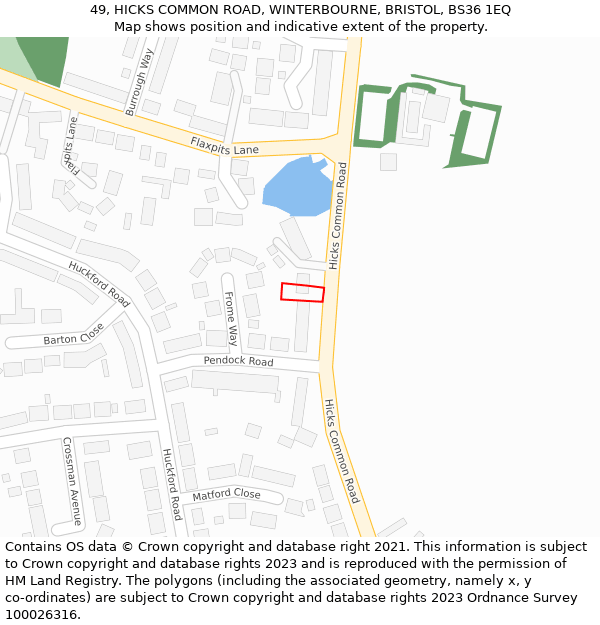 49, HICKS COMMON ROAD, WINTERBOURNE, BRISTOL, BS36 1EQ: Location map and indicative extent of plot