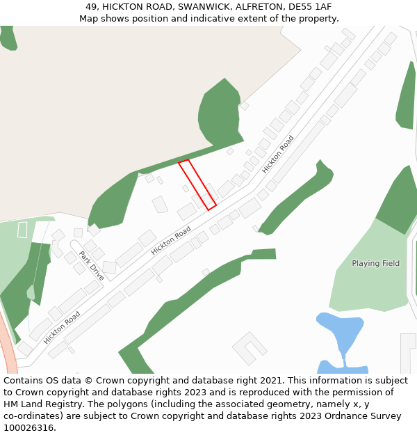 49, HICKTON ROAD, SWANWICK, ALFRETON, DE55 1AF: Location map and indicative extent of plot