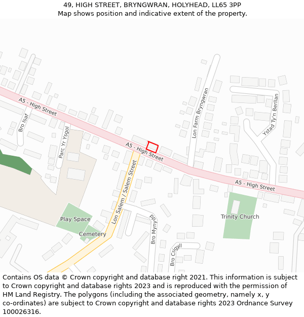 49, HIGH STREET, BRYNGWRAN, HOLYHEAD, LL65 3PP: Location map and indicative extent of plot