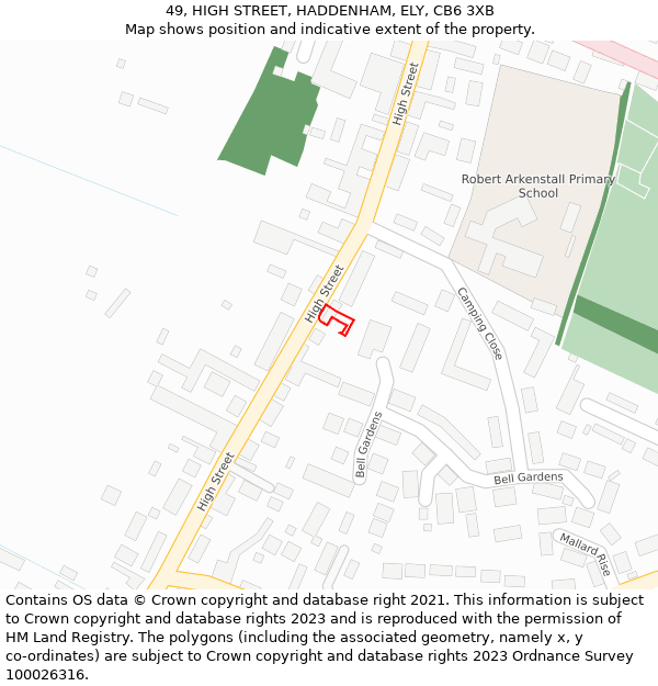 49, HIGH STREET, HADDENHAM, ELY, CB6 3XB: Location map and indicative extent of plot