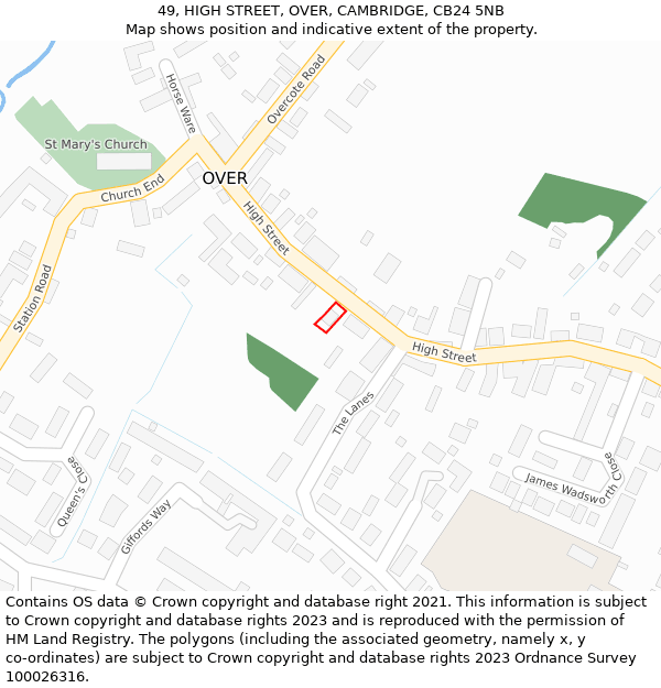 49, HIGH STREET, OVER, CAMBRIDGE, CB24 5NB: Location map and indicative extent of plot
