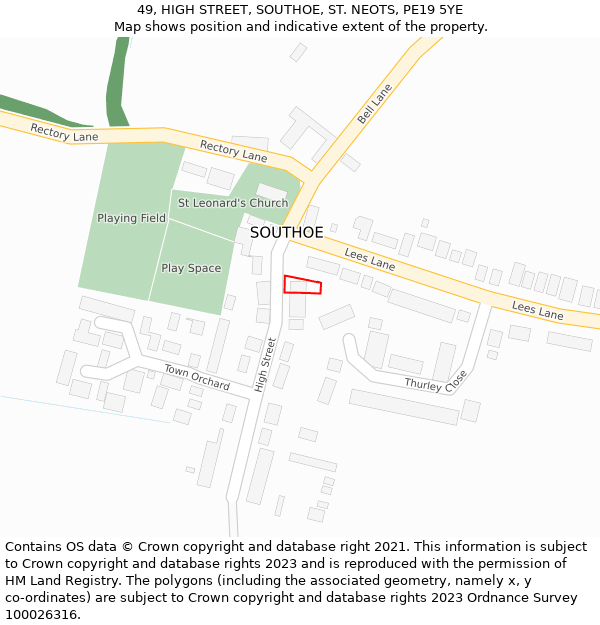 49, HIGH STREET, SOUTHOE, ST. NEOTS, PE19 5YE: Location map and indicative extent of plot