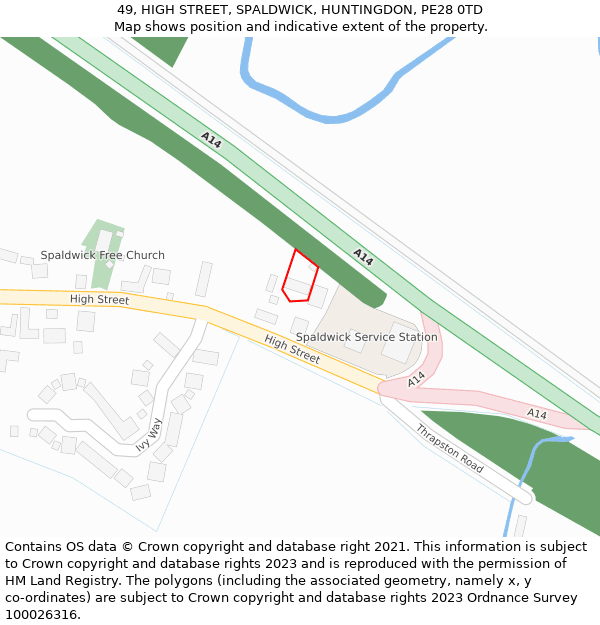 49, HIGH STREET, SPALDWICK, HUNTINGDON, PE28 0TD: Location map and indicative extent of plot