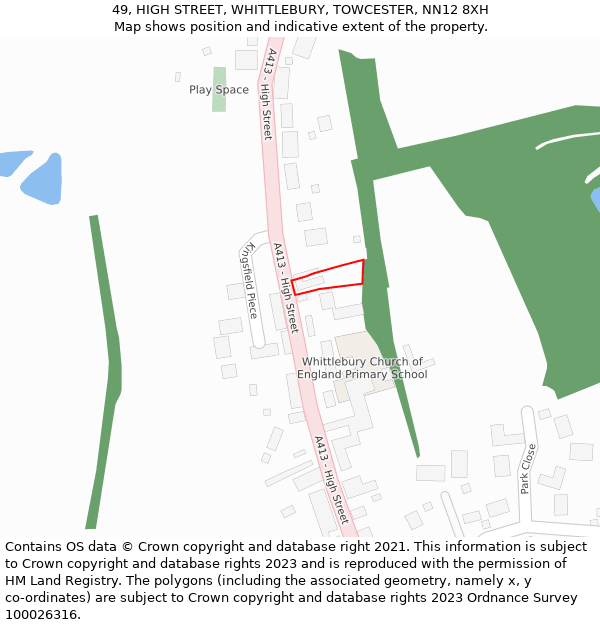 49, HIGH STREET, WHITTLEBURY, TOWCESTER, NN12 8XH: Location map and indicative extent of plot