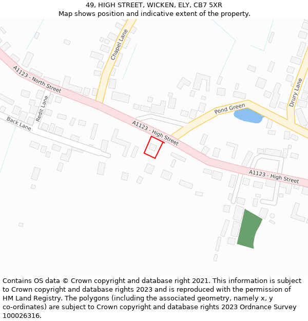 49, HIGH STREET, WICKEN, ELY, CB7 5XR: Location map and indicative extent of plot