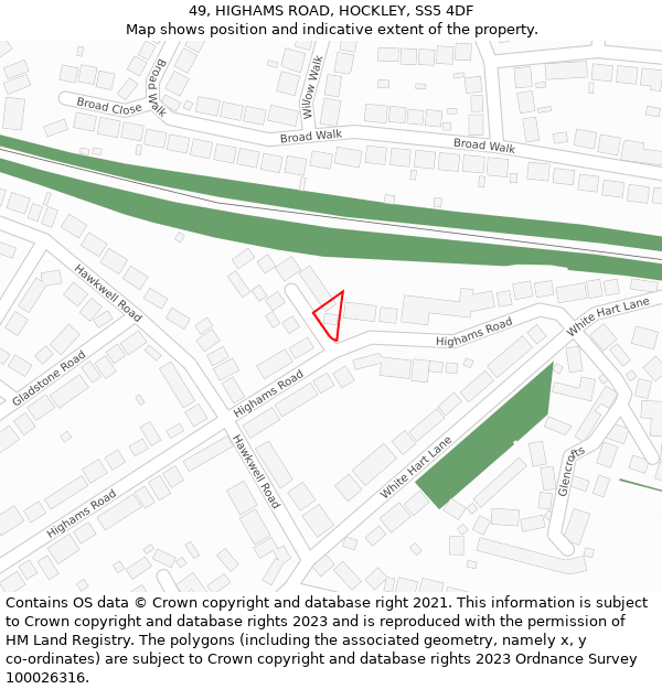 49, HIGHAMS ROAD, HOCKLEY, SS5 4DF: Location map and indicative extent of plot