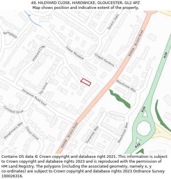 49, HILDYARD CLOSE, HARDWICKE, GLOUCESTER, GL2 4PZ: Location map and indicative extent of plot