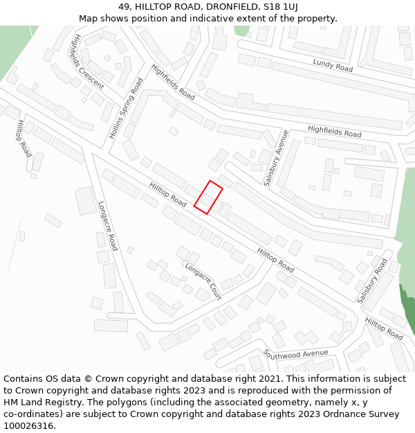 49, HILLTOP ROAD, DRONFIELD, S18 1UJ: Location map and indicative extent of plot