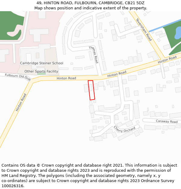 49, HINTON ROAD, FULBOURN, CAMBRIDGE, CB21 5DZ: Location map and indicative extent of plot