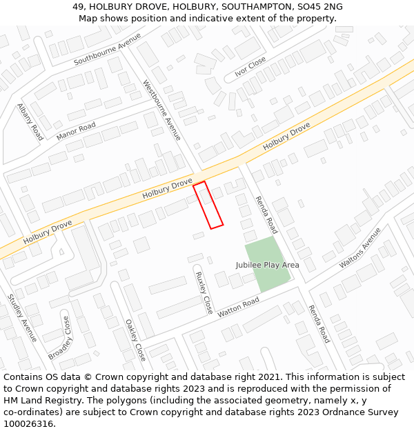 49, HOLBURY DROVE, HOLBURY, SOUTHAMPTON, SO45 2NG: Location map and indicative extent of plot