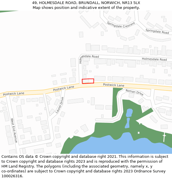 49, HOLMESDALE ROAD, BRUNDALL, NORWICH, NR13 5LX: Location map and indicative extent of plot