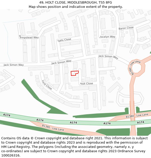 49, HOLT CLOSE, MIDDLESBROUGH, TS5 8FG: Location map and indicative extent of plot