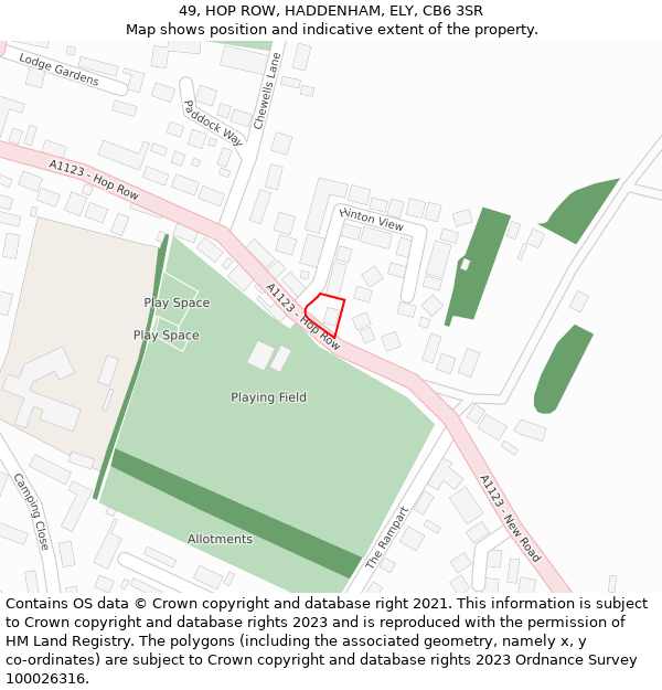 49, HOP ROW, HADDENHAM, ELY, CB6 3SR: Location map and indicative extent of plot