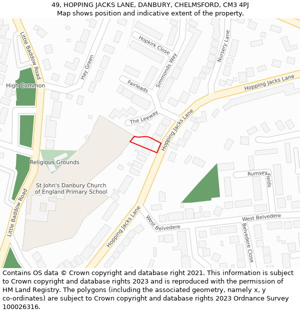 49, HOPPING JACKS LANE, DANBURY, CHELMSFORD, CM3 4PJ: Location map and indicative extent of plot