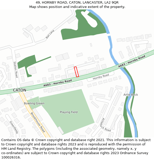 49, HORNBY ROAD, CATON, LANCASTER, LA2 9QR: Location map and indicative extent of plot