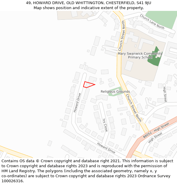 49, HOWARD DRIVE, OLD WHITTINGTON, CHESTERFIELD, S41 9JU: Location map and indicative extent of plot