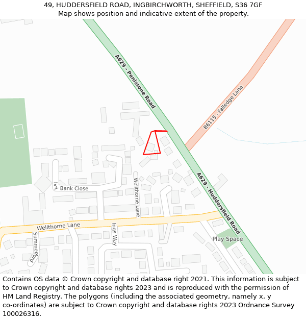 49, HUDDERSFIELD ROAD, INGBIRCHWORTH, SHEFFIELD, S36 7GF: Location map and indicative extent of plot