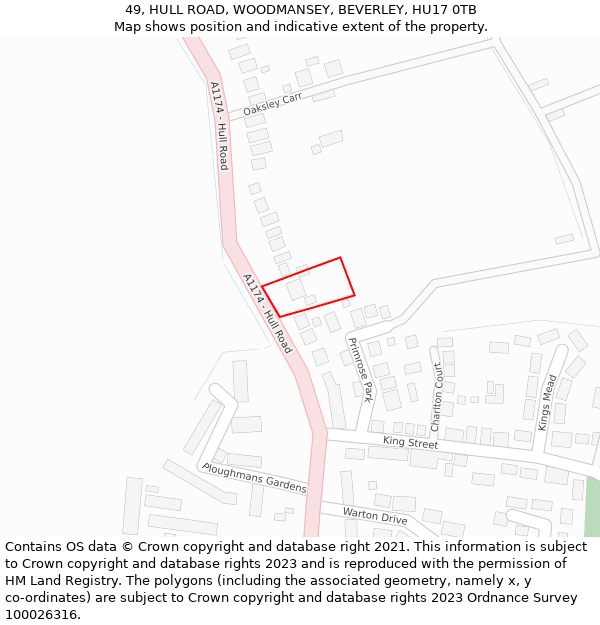 49, HULL ROAD, WOODMANSEY, BEVERLEY, HU17 0TB: Location map and indicative extent of plot