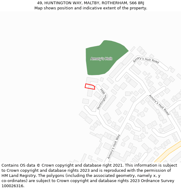 49, HUNTINGTON WAY, MALTBY, ROTHERHAM, S66 8RJ: Location map and indicative extent of plot