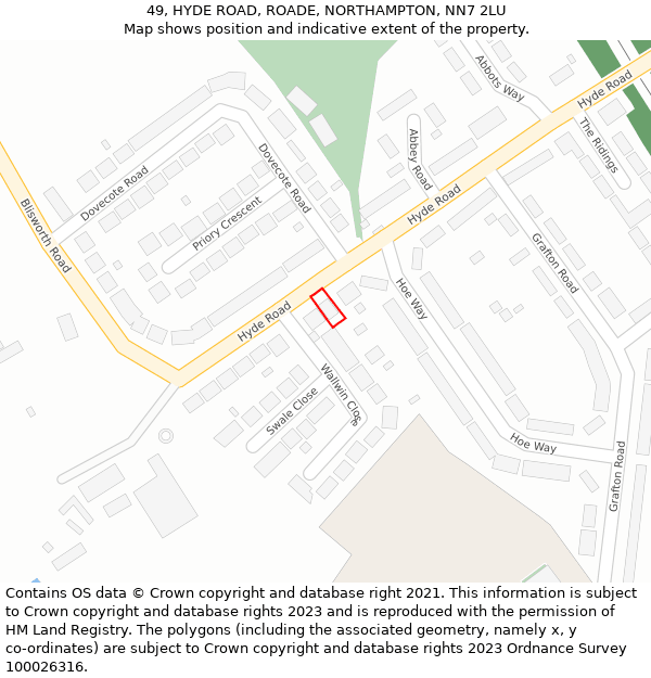 49, HYDE ROAD, ROADE, NORTHAMPTON, NN7 2LU: Location map and indicative extent of plot