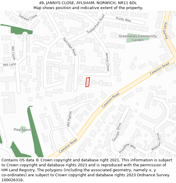 49, JANNYS CLOSE, AYLSHAM, NORWICH, NR11 6DL: Location map and indicative extent of plot