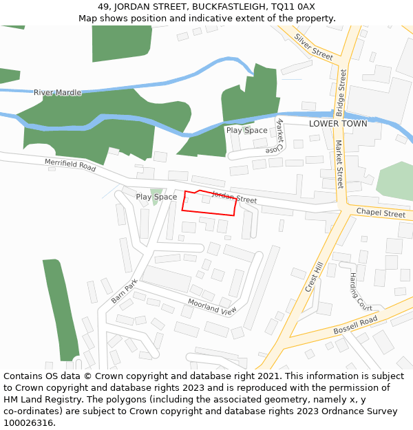 49, JORDAN STREET, BUCKFASTLEIGH, TQ11 0AX: Location map and indicative extent of plot