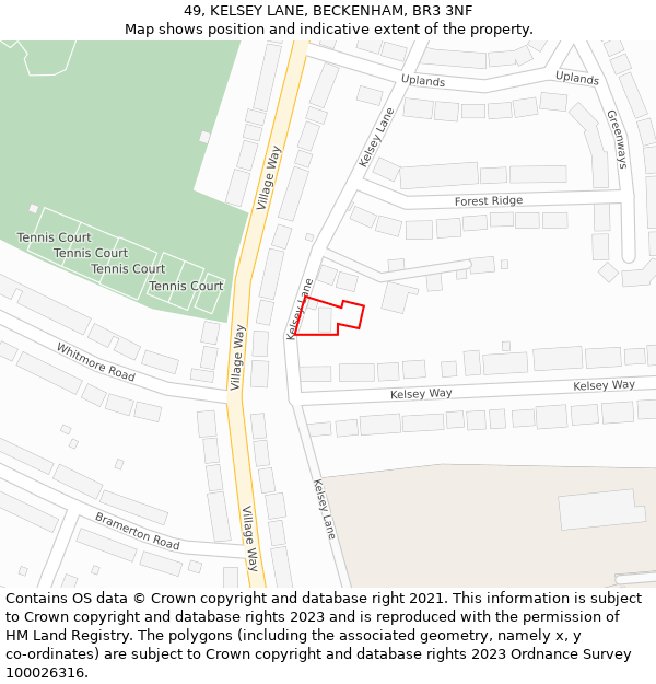 49, KELSEY LANE, BECKENHAM, BR3 3NF: Location map and indicative extent of plot