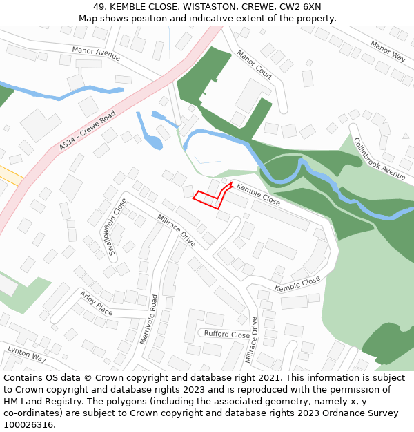 49, KEMBLE CLOSE, WISTASTON, CREWE, CW2 6XN: Location map and indicative extent of plot