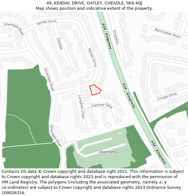 49, KENDAL DRIVE, GATLEY, CHEADLE, SK8 4QJ: Location map and indicative extent of plot