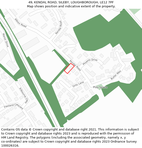 49, KENDAL ROAD, SILEBY, LOUGHBOROUGH, LE12 7PF: Location map and indicative extent of plot