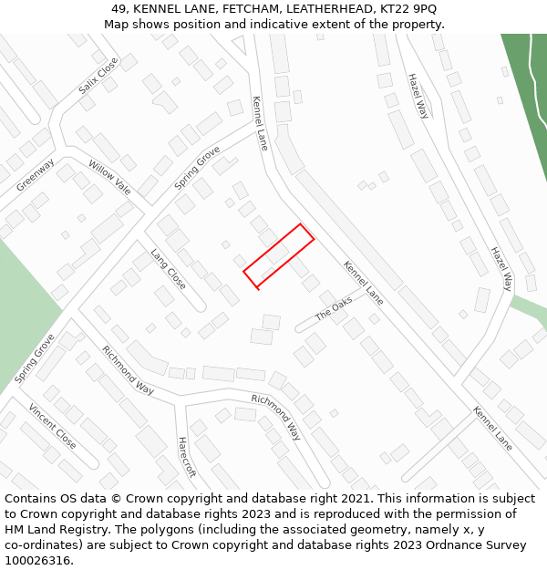 49, KENNEL LANE, FETCHAM, LEATHERHEAD, KT22 9PQ: Location map and indicative extent of plot