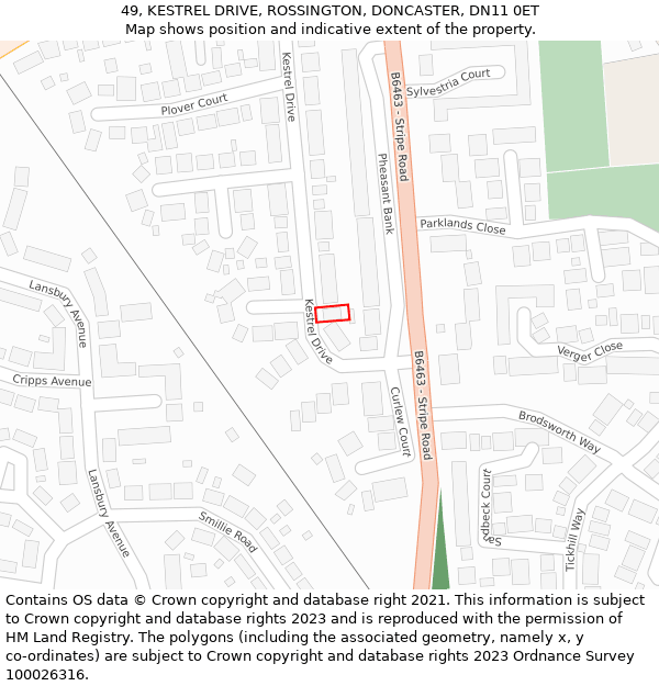 49, KESTREL DRIVE, ROSSINGTON, DONCASTER, DN11 0ET: Location map and indicative extent of plot