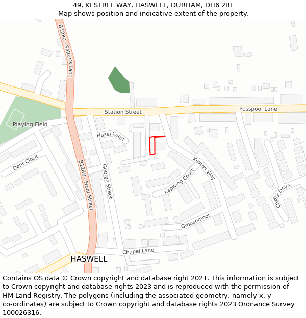 49, KESTREL WAY, HASWELL, DURHAM, DH6 2BF: Location map and indicative extent of plot