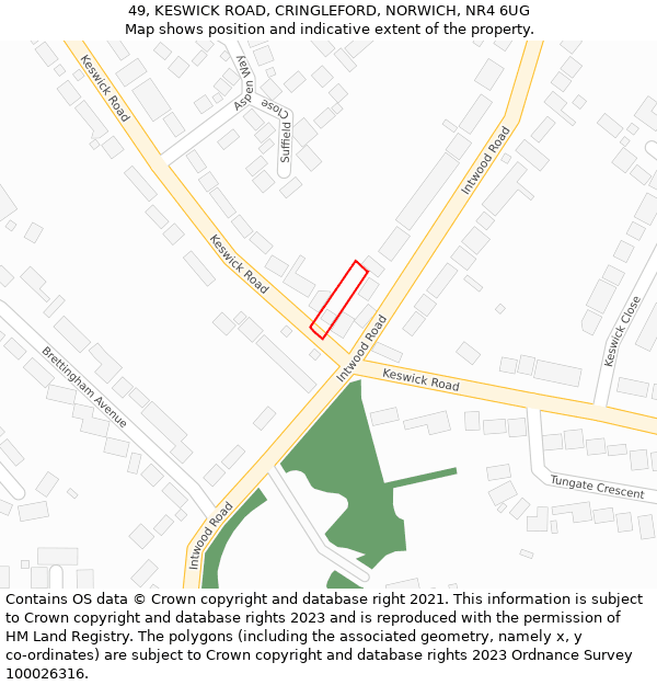 49, KESWICK ROAD, CRINGLEFORD, NORWICH, NR4 6UG: Location map and indicative extent of plot