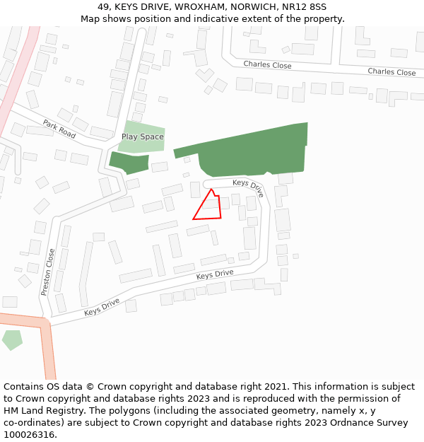 49, KEYS DRIVE, WROXHAM, NORWICH, NR12 8SS: Location map and indicative extent of plot
