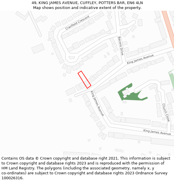 49, KING JAMES AVENUE, CUFFLEY, POTTERS BAR, EN6 4LN: Location map and indicative extent of plot