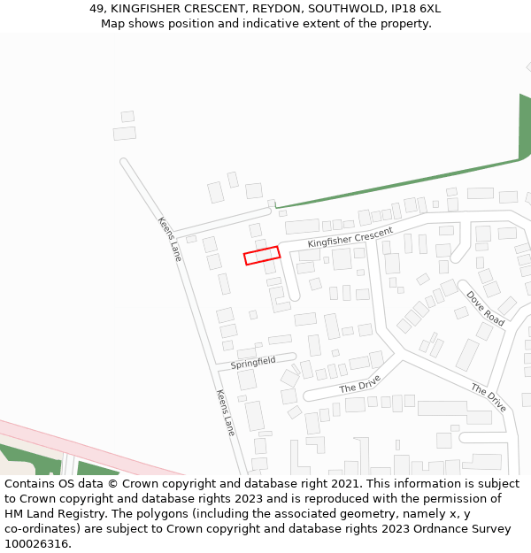 49, KINGFISHER CRESCENT, REYDON, SOUTHWOLD, IP18 6XL: Location map and indicative extent of plot